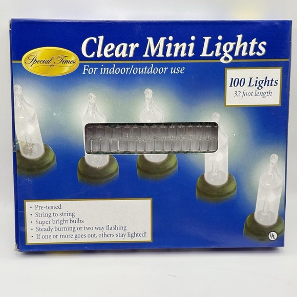 VTG Special Times Clear Mini Lights 100 Ct Indoor Outdoor String 32ft NOS Holida - Picture 2 of 4